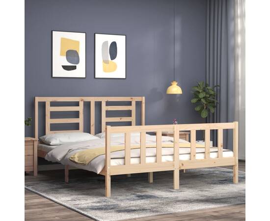 Cadru de pat cu tăblie, lemn masiv, king size 5ft, 3 image