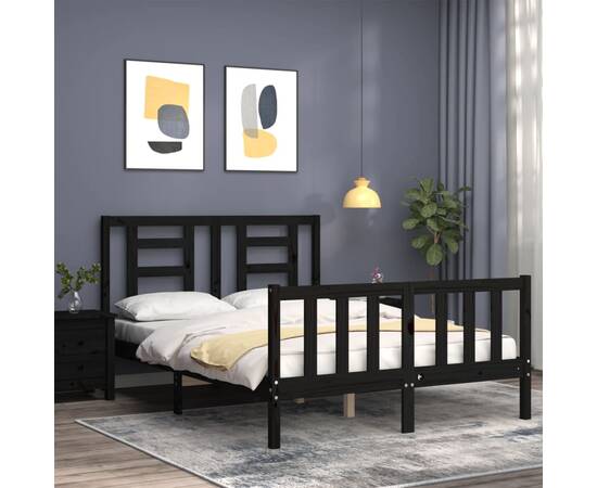 Cadru de pat cu tăblie, negru, 140x200 cm, lemn masiv, 3 image