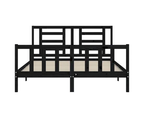 Cadru de pat cu tăblie, negru, 160x200 cm, lemn masiv, 6 image