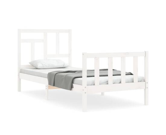Cadru de pat cu tăblie 3ft, single, alb, lemn masiv, 2 image