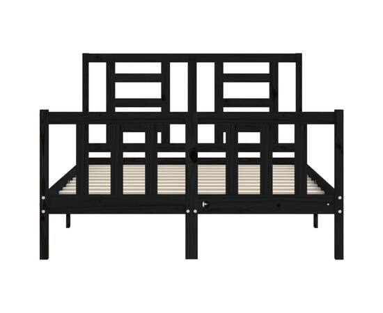 Cadru de pat cu tăblie 4ft, dublu mic, negru, lemn masiv, 6 image