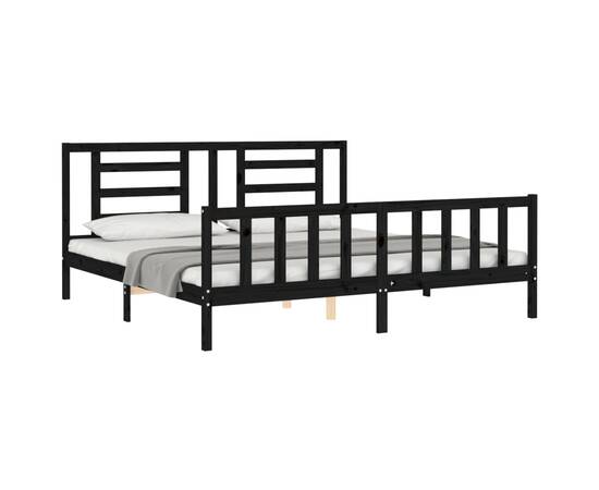 Cadru de pat cu tăblie 6ft super king, negru, lemn masiv, 4 image