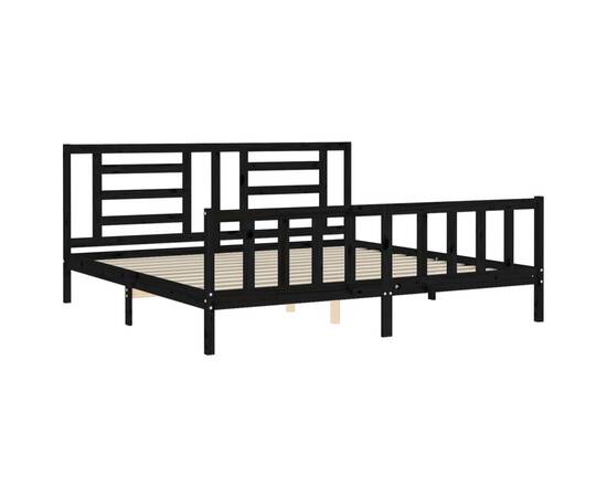 Cadru de pat cu tăblie 6ft super king, negru, lemn masiv, 5 image