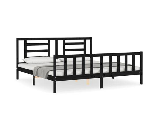 Cadru de pat cu tăblie 6ft super king, negru, lemn masiv, 2 image