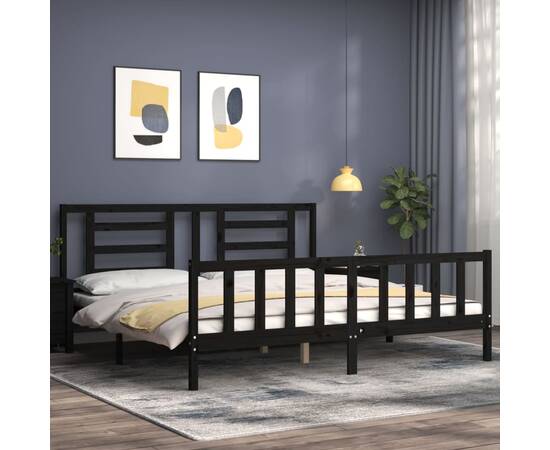 Cadru de pat cu tăblie 6ft super king, negru, lemn masiv, 3 image