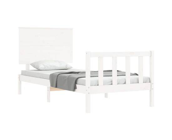 Cadru de pat cu tăblie, alb, 100x200 cm, lemn masiv, 4 image