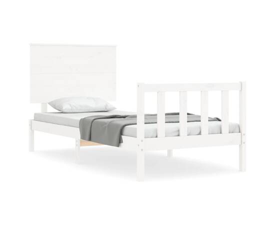 Cadru de pat cu tăblie, alb, 90x200 cm, lemn masiv, 2 image
