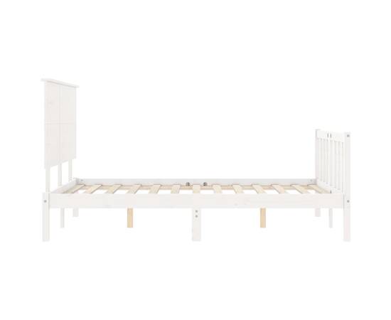 Cadru de pat cu tăblie, alb, lemn masiv, dublu 4ft6, 7 image