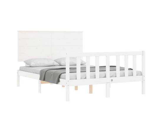 Cadru de pat cu tăblie, alb, lemn masiv, dublu 4ft6, 4 image