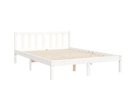 Cadru de pat cu tăblie, alb, lemn masiv, dublu 4ft6, 9 image