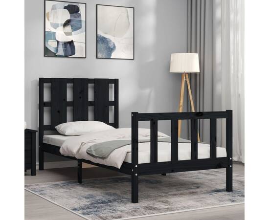 Cadru de pat cu tăblie, negru, 100x200 cm, lemn masiv, 3 image