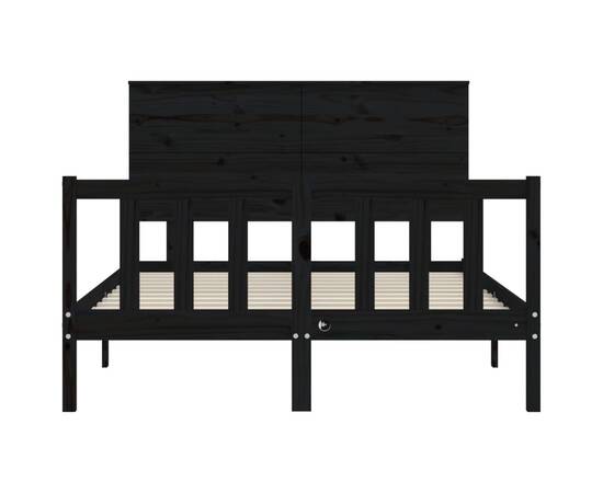 Cadru de pat cu tăblie, negru, 120x200 cm, lemn masiv, 6 image