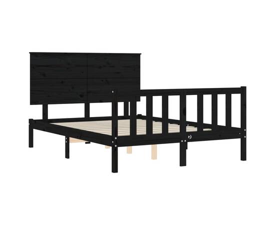 Cadru de pat cu tăblie, negru, 120x200 cm, lemn masiv, 5 image