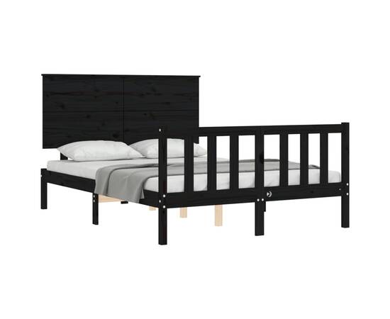 Cadru de pat cu tăblie, negru, 120x200 cm, lemn masiv, 4 image
