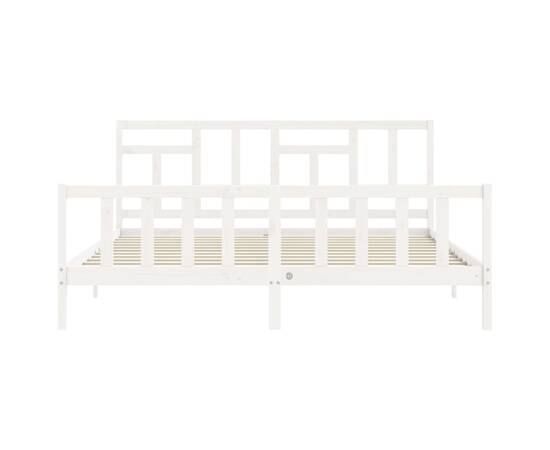 Cadru de pat cu tăblie 6ft super king, alb, lemn masiv, 6 image