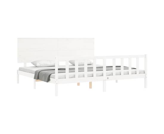 Cadru de pat cu tăblie 6ft super king, alb, lemn masiv, 4 image