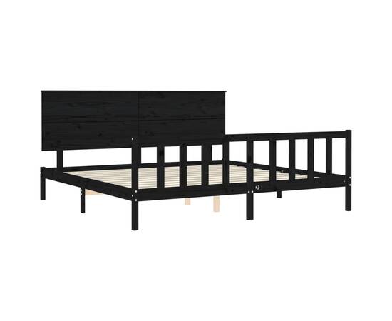 Cadru pat cu tăblie 200x200 cm, negru, lemn masiv, 5 image