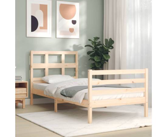 Cadru de pat cu tăblie, 100x200 cm, lemn masiv, 3 image