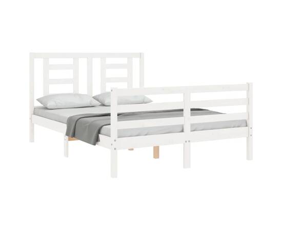 Cadru de pat cu tăblie, alb, 120x200 cm, lemn masiv, 4 image