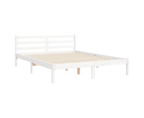 Cadru de pat cu tăblie, alb, 160x200 cm, lemn masiv, 9 image
