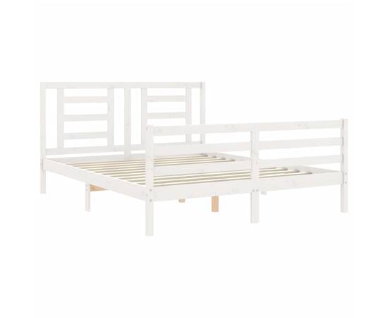 Cadru de pat cu tăblie, alb, lemn masiv, king size 5ft, 5 image