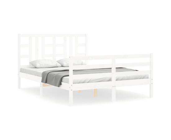 Cadru de pat cu tăblie, alb, lemn masiv, king size 5ft, 2 image