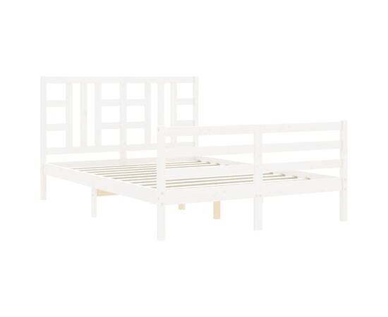 Cadru de pat cu tăblie, alb, lemn masiv, king size 5ft, 5 image