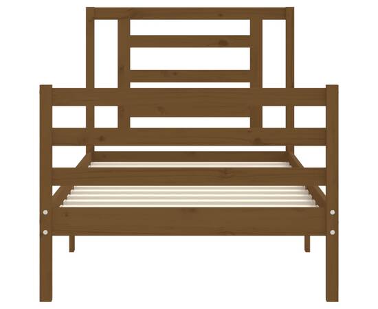 Cadru de pat cu tăblie, maro miere, 90x200 cm, lemn masiv, 6 image