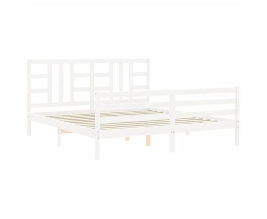 Cadru de pat cu tăblie 6ft super king, alb, lemn masiv, 5 image