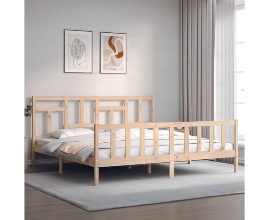 Cadru pat cu tăblie 200x200 cm, lemn masiv de pin, 3 image