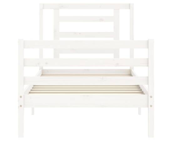 Cadru de pat cu tăblie, alb, 90x200 cm, lemn masiv, 6 image
