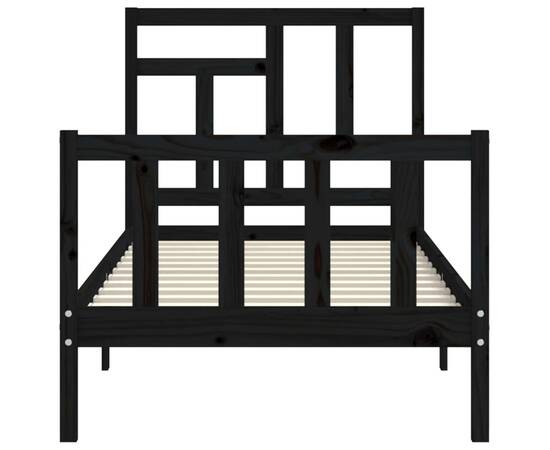 Cadru de pat cu tăblie 3ft, single, negru, lemn masiv, 6 image