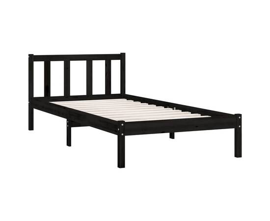 Cadru de pat cu tăblie 3ft, single, negru, lemn masiv, 9 image