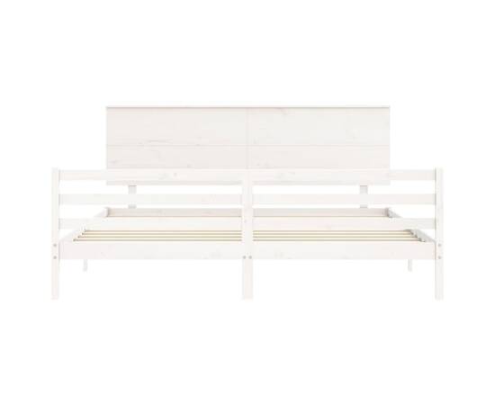 Cadru pat cu tăblie 200x200 cm, alb, lemn masiv, 6 image