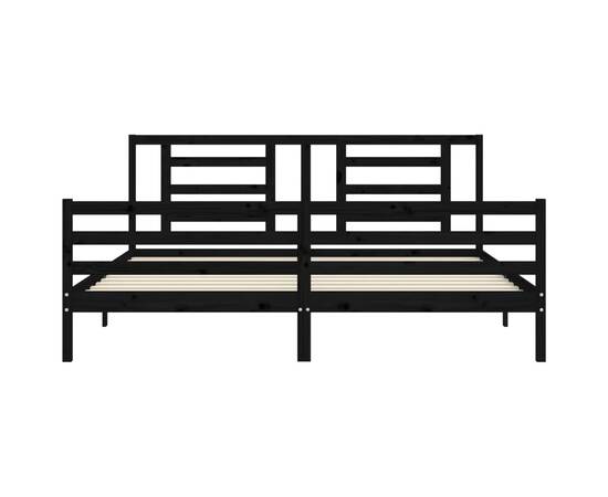Cadru pat cu tăblie 200x200 cm, negru, lemn masiv, 6 image