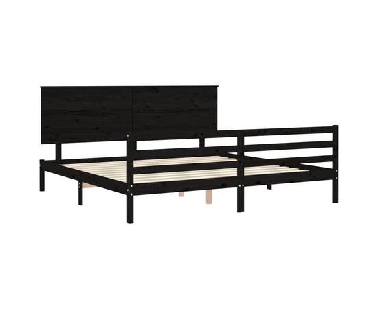Cadru pat cu tăblie 200x200 cm, negru, lemn masiv, 5 image