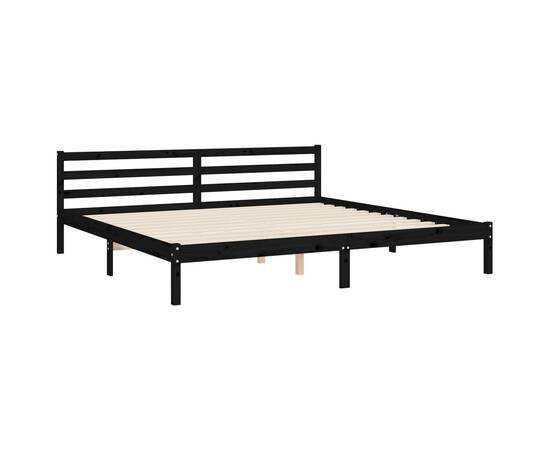 Cadru pat cu tăblie 200x200 cm, negru, lemn masiv, 9 image