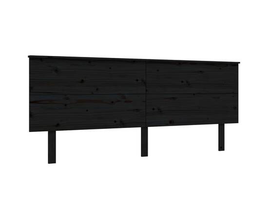 Cadru pat cu tăblie 200x200 cm, negru, lemn masiv, 8 image