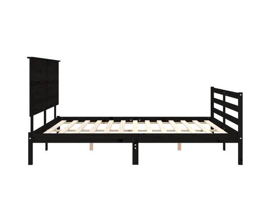 Cadru pat cu tăblie 200x200 cm, negru, lemn masiv, 7 image