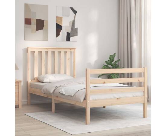 Cadru de pat cu tăblie, 90x200 cm, lemn masiv, 3 image