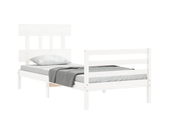 Cadru de pat cu tăblie, alb, 100x200 cm, lemn masiv, 4 image