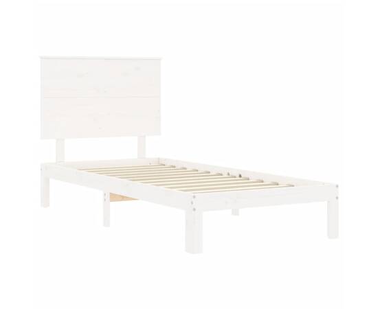 Cadru de pat cu tăblie, alb, 100x200 cm, lemn masiv, 5 image
