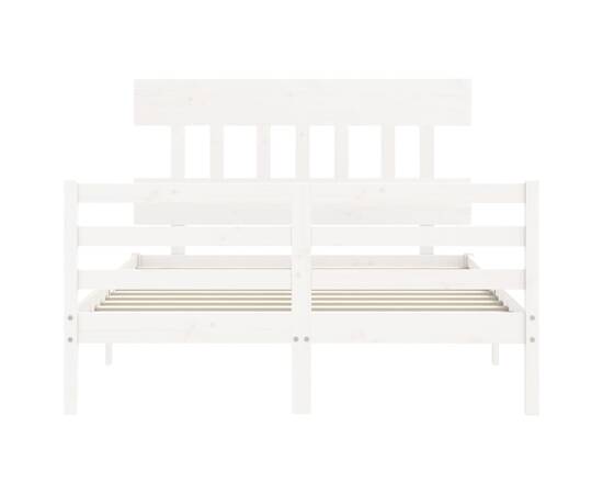 Cadru de pat cu tăblie, alb, lemn masiv, dublu 4ft6, 6 image