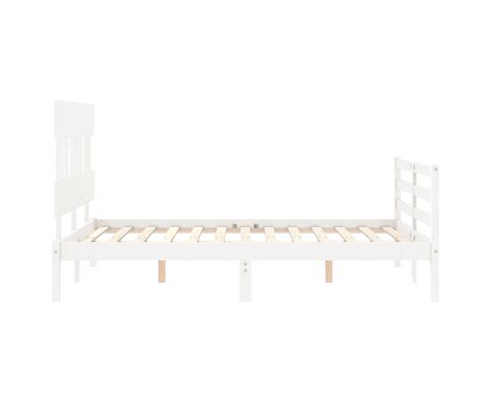 Cadru de pat cu tăblie, alb, lemn masiv, dublu 4ft6, 7 image