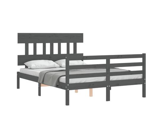Cadru de pat cu tăblie, gri, 140x190 cm, lemn masiv, 4 image