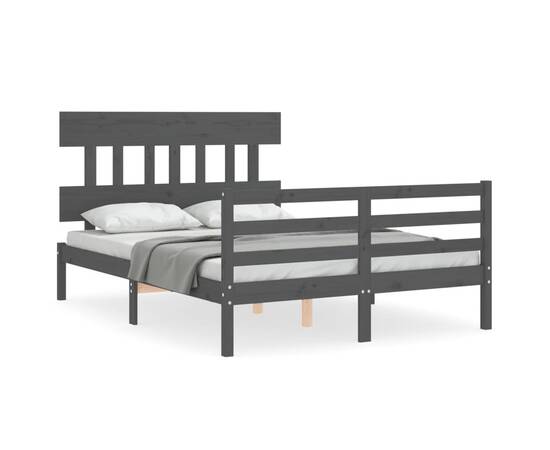 Cadru de pat cu tăblie, gri, 140x190 cm, lemn masiv, 2 image