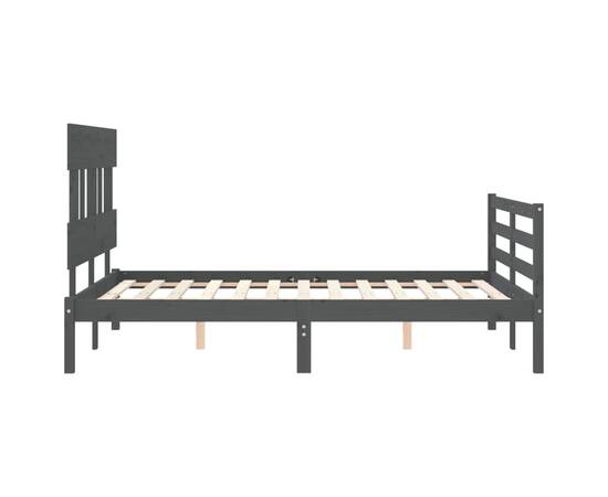 Cadru de pat cu tăblie, gri, 140x190 cm, lemn masiv, 7 image
