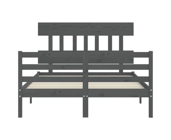 Cadru de pat cu tăblie, gri, 140x190 cm, lemn masiv, 6 image
