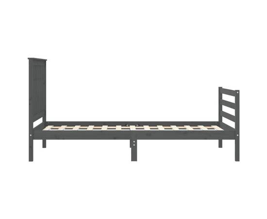 Cadru de pat cu tăblie, gri, 90x200 cm, lemn masiv, 6 image