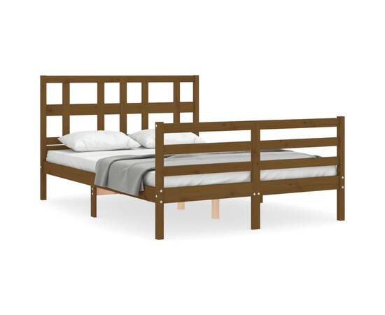 Cadru de pat cu tăblie 4ft, dublu mic, maro miere, lemn masiv, 2 image
